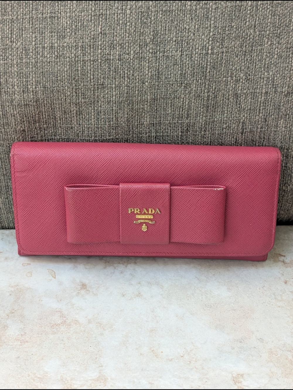 Prada Pink Saffiano Leather Bow Continental Wallet with COA EUC - Picture 3 of 11